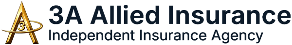 3A Allied Insurance logo with a gold "A3" mark beside dark navy text reading "3A Allied Insurance, Independent Insurance Agency."