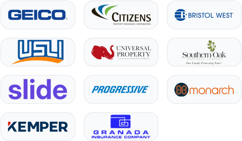 Logos of the admitted insurance carriers 3A Allied Insurance partners with to offer Florida Insurance Solutions.